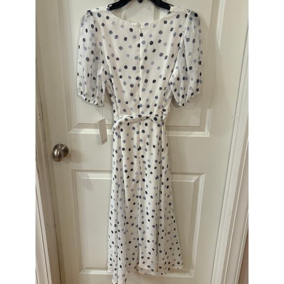 NWT-Harper Rose Dress White w/Blue Polka Dots Midi Size 6 - Picture 3 of 4
